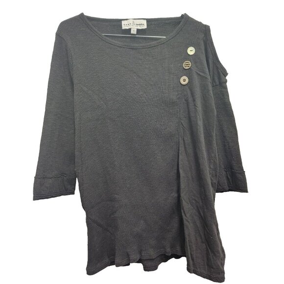 Neon Buddha Womens Lagenlook Tunic Top Size Small Black Cold Shoulder 3/4 Sleeve - Picture 1 of 10